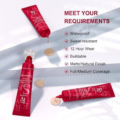 Matte & Poreless Foundation - High Coverage Liquid Makeup in Natural Red