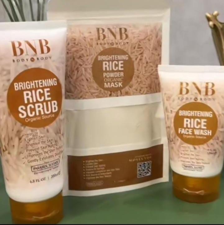 BNB 3 in 1 Rice Extract & Glow Kit ~ Rice Face Wash + Rice Scrub + Rice Face Mask